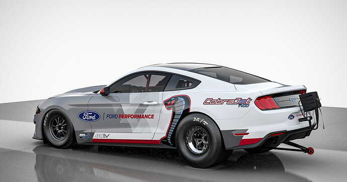 The battery-powered Mustang Cobra Jet 1400 prototype is purpose-built and projected to deliver over 1,400 horsepower and over 1,100 ft.-lbs. of instant torque to demonstrate the capabilities of an electric powertrain in one of the most demanding race environments.