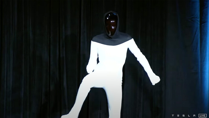 人間が中に入って踊るパフォーマンス。（YouTube Teslaチャンネルの動画から引用）