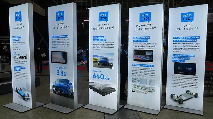 出展ブースでは独自のEV技術を丁寧に説明する展示が印象的でした。