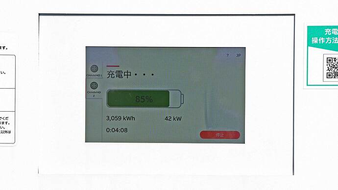 SOCが85％になっても40kW以上流れていました。