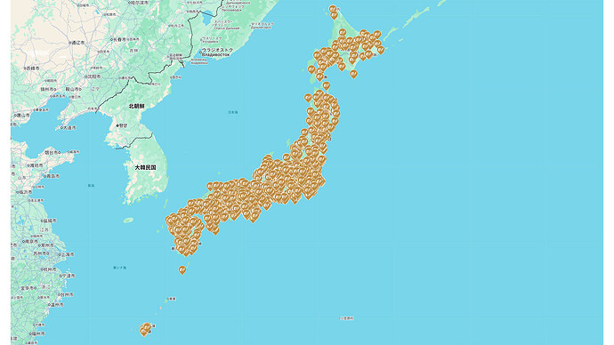 エネパス対象スポットをプロットしたEV充電エネチェンジ作成のGoogleマイマップ。