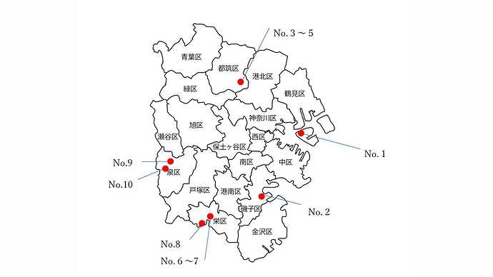 横浜市ご担当部署から候補場所各地の地図（PDFファイル）を提供いただきました。