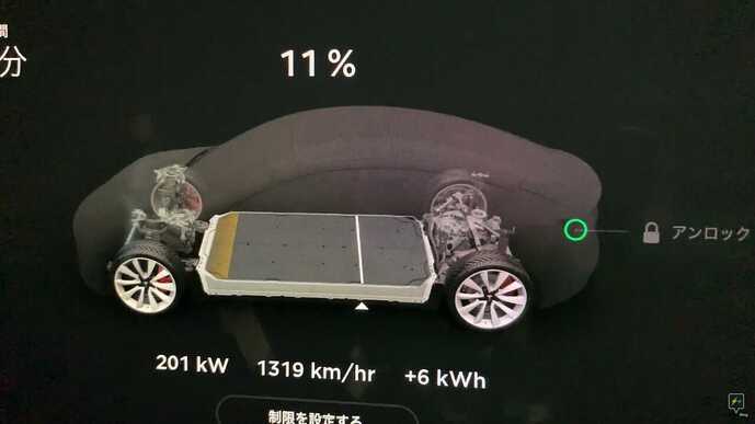 テスラ スーパーチャージャーでの車内ディスプレイ表示