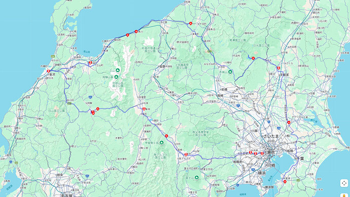 今回の旅の経路（出典：Google/TeslaFi）
