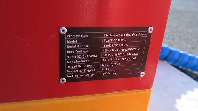 当面は450V×250A=約112kW出力で運用。規制緩和された750V対応とすることで750V×250A=約180kWの出力を発揮できる充電器になっているそうです。