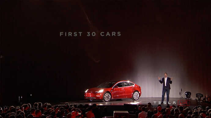 テスラ社のニュースサイトで公開されているイーロン・マスク氏の「Model 3」プレゼンテーションの様子