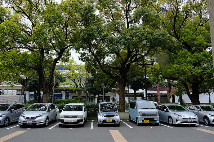 再エネ・EVを振興する横浜市を、EVsmartブログが取材するのですから、当然BEVで庁舎を訪れました。後ろ木々の向こう側は横浜スタジアム。