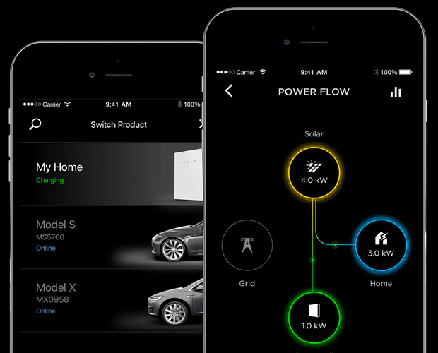 テスラの太陽電池Solar Roofはスマートフォン上のアプリでモニターでき、制御もできる。テスラの公式サイトより転載。